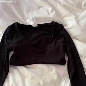 Black Ribbed Long Sleeve Top